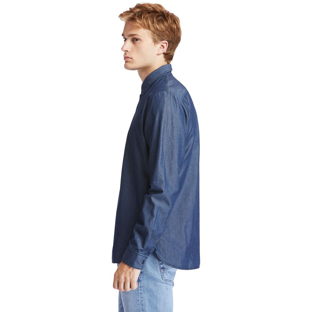 Timberland Mens Shirts Mumford River Slim-Fit Chambray - Navy - India KC7652193